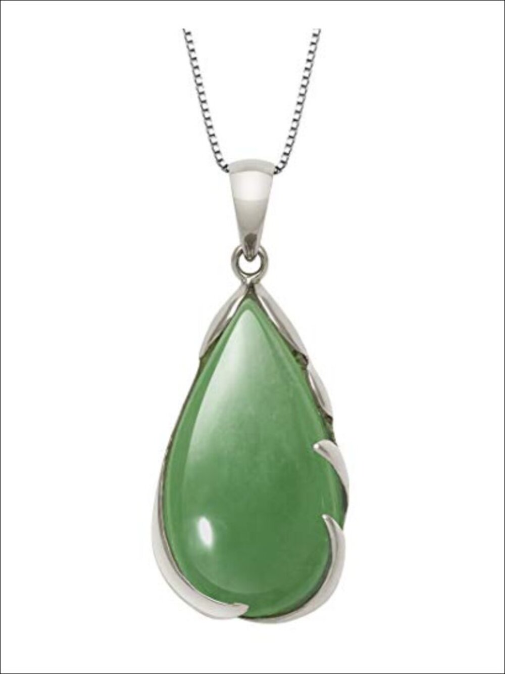 Real Jade Teardrop Necklace .925 Sterling Silver 18" Box Chain Pendant